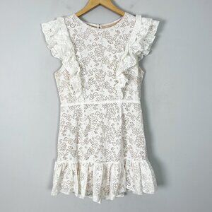 Angel Biba Ivory Floral Lace Dress Ruffle Bridal Graduation Size Large Women's